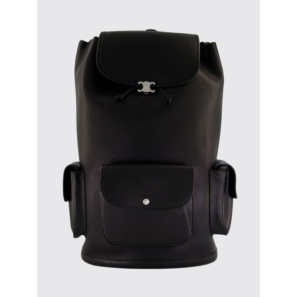 Celine Men Celine Triomphe Lambskin Backpack With Drawstring And Flap Closure